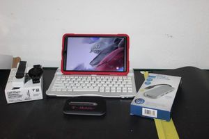 lot 215 image: Samsung 7.5 Tablet with bluetooth keyboard, Active 2 Fitness watch with additional leather Band, Tmobile Hot Spot and More
