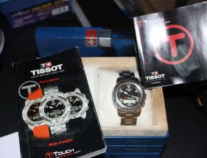 lot 101 image: Mens Tissot Touch Watch, Needs Battery. In Box with manual, Swiss Movement