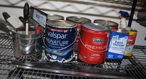 lot 167 image: Several Gallons of Paint mostly full and Paint thinner