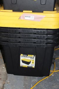 lot 245 image: Four Heavy Duty Totes, 27 Gallon