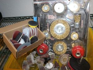 lot 110 image: Wire Wheel Set, and Zippy Grinder and Sanding Wheels