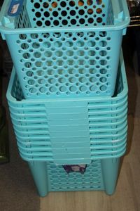 lot 135 image: Teal Stacking Orginazation Crates Twelve(12) These are 15.5x15x11