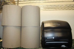 lot 178 image: Royal Paper Towel Dispenser Appears Unused and Four (4) Rolls of Paper towels