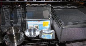 lot 214 image: Silver toned and light grey officekitchen organizers and Dcor Items