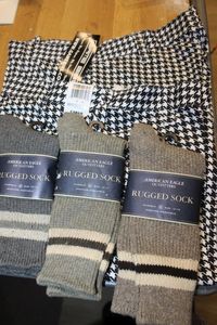 lot 303 image: Cargo Shorts, Two Pair Game Bibs size 30 & 32 Also Three Pairs American Eagle Outfitters Socks Unused with Tags