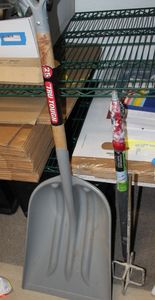 lot 363 image: Plastic Shovel, Extendable Paint Roller Pole, and Paint Stirrer