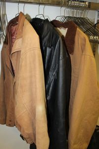 lot 370 image: Mens Coats Brown Leather, Black Leather, and Cotton work Coat