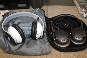 lot 413 image: QFX Foldable Head Phones and Jabra Headphones with case
