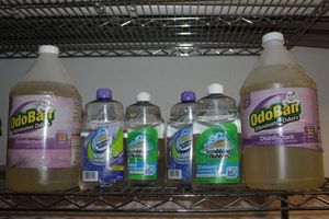 lot 504 image: Four Scrubbing Bubbles Automatic Refills and 2 Gallons Concentrated Odoban Disinfectant, Laundry and Air Freshener
