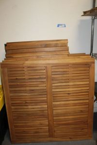 lot 482 image: Four Wooden Tables as shown, All Table Legs are there However NO Bolts