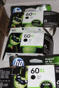 lot 499 image: Three unused Hp 60XL Ink Cartridges