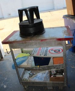 lot 604 image: Rolling Push Cart and rolling step stool