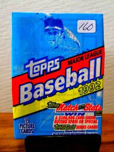 lot 160 image: 1992 TOPPS BASEBALL FACTORY SEALED WAX PACK