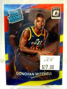 lot 203 image: 2017-18 Optic Red Yellow RC #188 Donovan Mitchell $$$