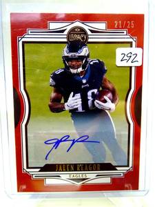 lot 292 image: ULTRA RARE LIMITED - 2021 PANINI LEGACY AUTO JALEN REAGOR EAGLES RED BORDER 2125 $$