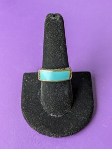lot 209 image: INLAID TURQUOISE ORNATE Sterling Silver Ring, Size 8.5 - 4.4grams