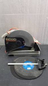 lot 11 image: Ridgid Model CM14000 14 Abrasive Cut Off Machine w Extra Baldes & Adjustable Fence