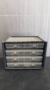 lot 129 image: Plano 4-Bin Parts Organizer w Contents