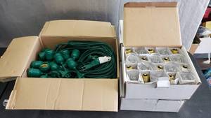 lot 144 image: Sival Commercial Grade Green Heavy Duty Outdoor String Light Set.  48 Length w Lots of Bulbs.
