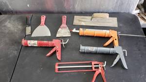 lot 202 image: Lot of Misc Caulk Guns, Putty Knifes & More