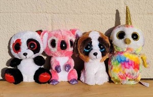 lot 41 image: 4 PLUSH TY ANIMALS - PANDA, KOALA, DOG & UNICORN OWL