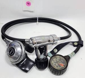 lot 90 image: AQUA LUNG CALYPSO VI REGULATOR, ADAPTER WITH DACOR DEPTH PREASURE GAUGE