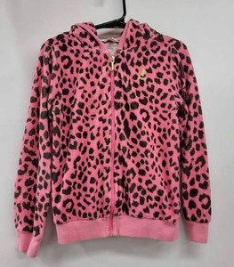 lot 106 image: JUICY COUTURE - KIDS SIZE 6 PINK LEOPARD PRINT ZIPUP HOODED SWEATER