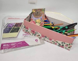 lot 24 image: LOT OF OFFICE SUPPLIES INCLUDING SHEET PROTECTORS, MARKERS, PENS & LOTS MORE