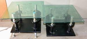 lot 75 image: 2 GLASS TOP END TABLES (X MONEY)