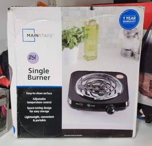 lot 251 image: MAINSTAYS SINGLE BURNER HOT PLATE IN BOX - POWERS ON