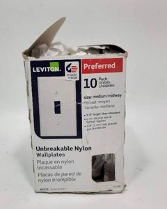lot 285 image: FULL BOX OF 10 NEW LEVITON UNBREAKABLE NYLON WALLPLATES