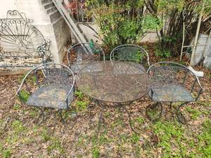 lot 235 image: Wrought Iron outside table set - table with 4 chairs