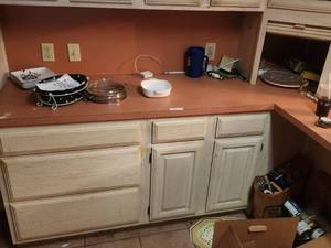 lot 161 image: Contents of lower kitchen cabinets and countertop (only ones in picture) - bring boxes or bins