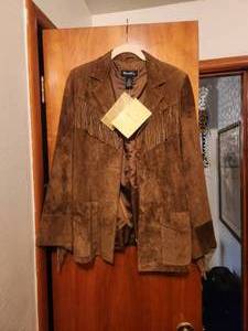 lot 151 image: Brown leather-suede jacket by Denim & Co. - S