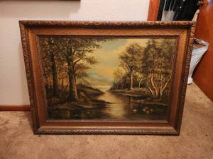 lot 152 image: Vintage framed painting - seems to be a copy - information on bottom corner of painting
