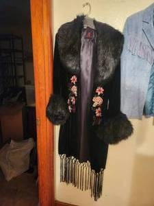 lot 144 image: Womans black coat with flowers