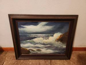 lot 139 image: Framed Original Painting of waves crashing
