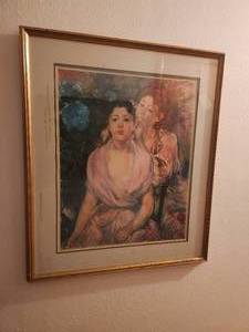 lot 135 image: Framed and matted artwork of 2 girls getting ready