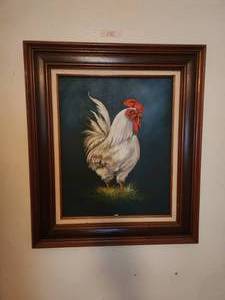 lot 132 image: Framed original painting of a Rooster