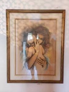 lot 121 image: Framed and matted - Mom and baby artwork - signed and numbered 20 of 200 - 1972
