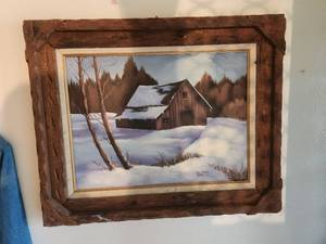 lot 116 image: Very nice framed original painting titled the Barn