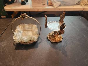 lot 83 image: Pair of vintage stacking candy glass holders - incomplete