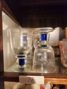 lot 77 image: Set of 6 glass goblets with cobalt blue stems