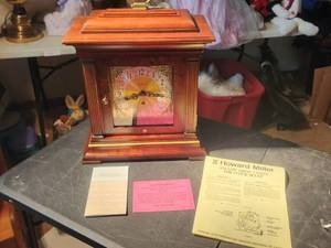 lot 1 image: Howard Miller Thomas Tompion Mantel Clock - Windsor Cherry - key wound - Triple-Chime movement - Model 612-436 - never removed from plastic till pictures