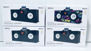 lot 48 image: Lot of 4 - New Vivitar Wireless Bluetooth Boombox Speakers With LED Light Display, 3 Black & 1 Multicolor - As Shown - Total Retail $80
