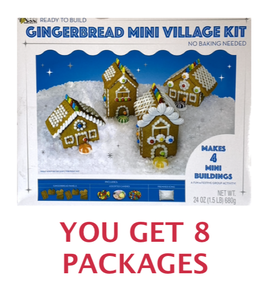 lot 128 image: Lot Of 8 - New Bee Gingerbread Mini Village Kit (Assorted Candies) - As Shown
