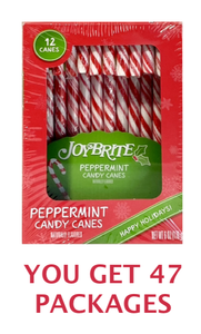 lot 135 image: Lot Of 47 - New JoyBrite Peppermint Candy Canes, 12 Count - As Shown