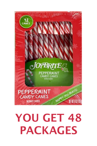 lot 136 image: Lot Of 48 - New JoyBrite Peppermint Candy Canes, 12 Count - As Shown