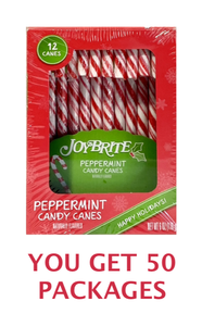 lot 138 image: Lot Of 50 - New JoyBrite Peppermint Candy Canes, 12 Count - As Shown