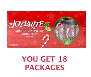lot 148 image: Lot Of 18 - New JoyBrite Mini Peppermint Candy Canes, 65 Count - As Shown